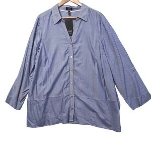 Jones New York Signature Blue Striped Button Down Tunic Top Womens Plus 1X NWT